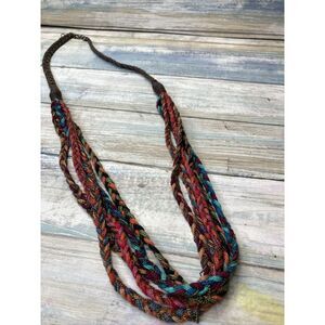 Serafina Anthropologie Multi-Strand Braided Necklace Brown Multicolor 26"‎